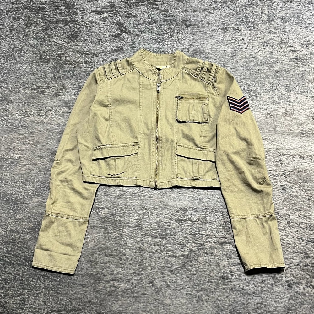 Vintage Mudd Cropped‎ Jacket Full Zip Womens Large Tan Y2K Grunge Cute